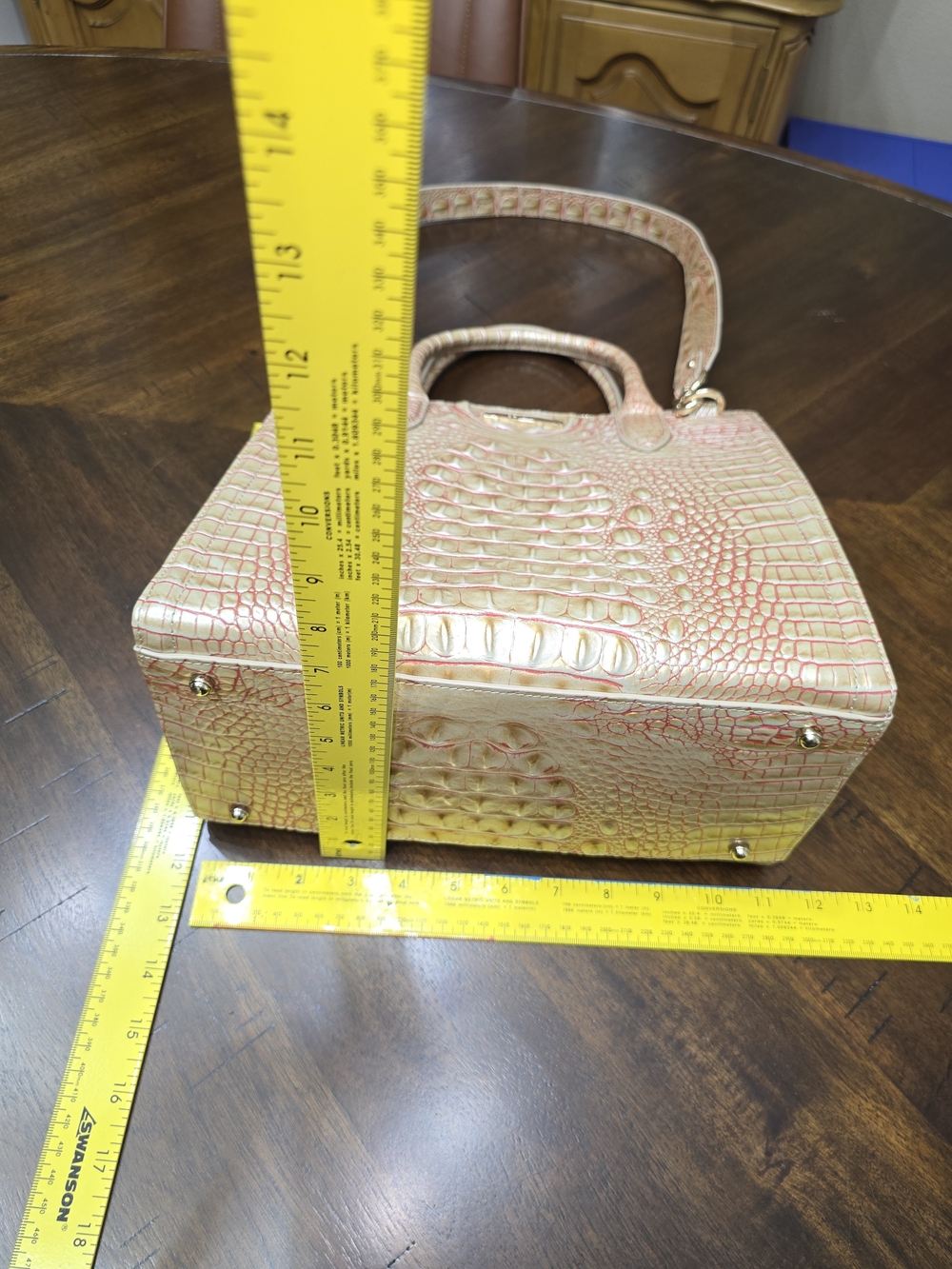 Brahmin Croc-Embossed Cream with Pink Accent Satchel - Picture 10 of 12